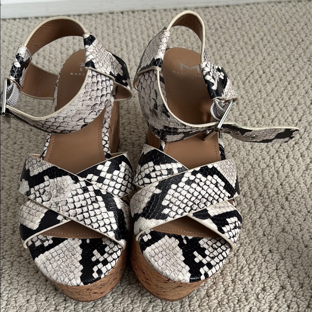 MARC FISHER LTD: Snake Print Leather Wedges